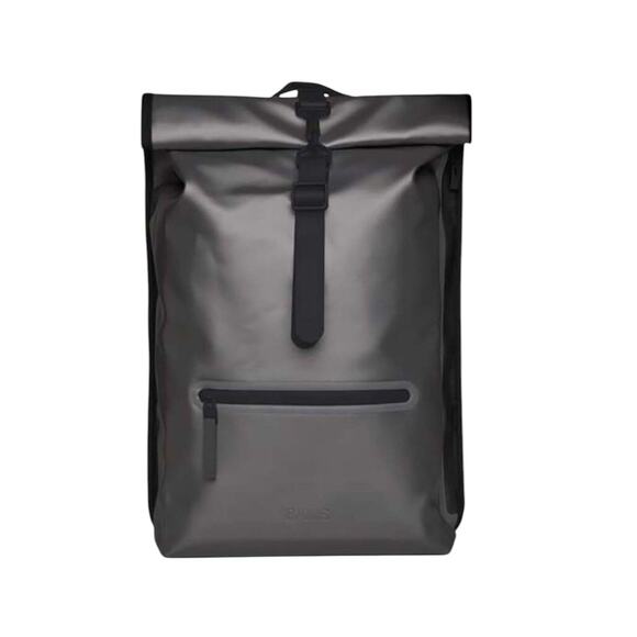 NWT! Rains Rolltop Rucksack W3 Metallic Gray - Unisex - Picture 1 of 14